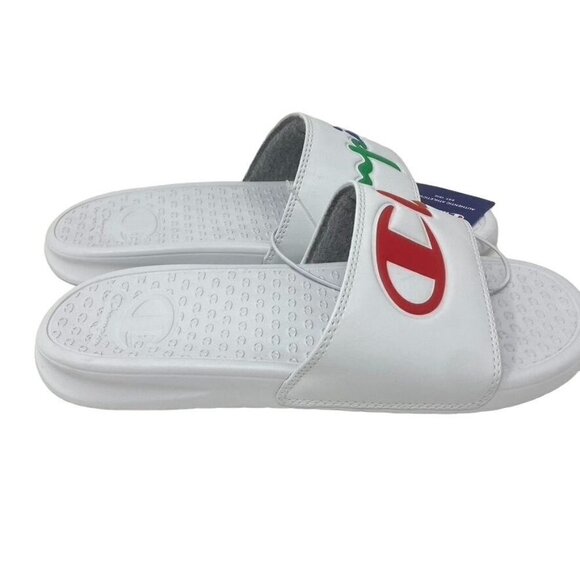 CHAMPION Super Slide Split Script White Rainbow Womens Slide Sandals 10 or 11 - Picture 4 of 10